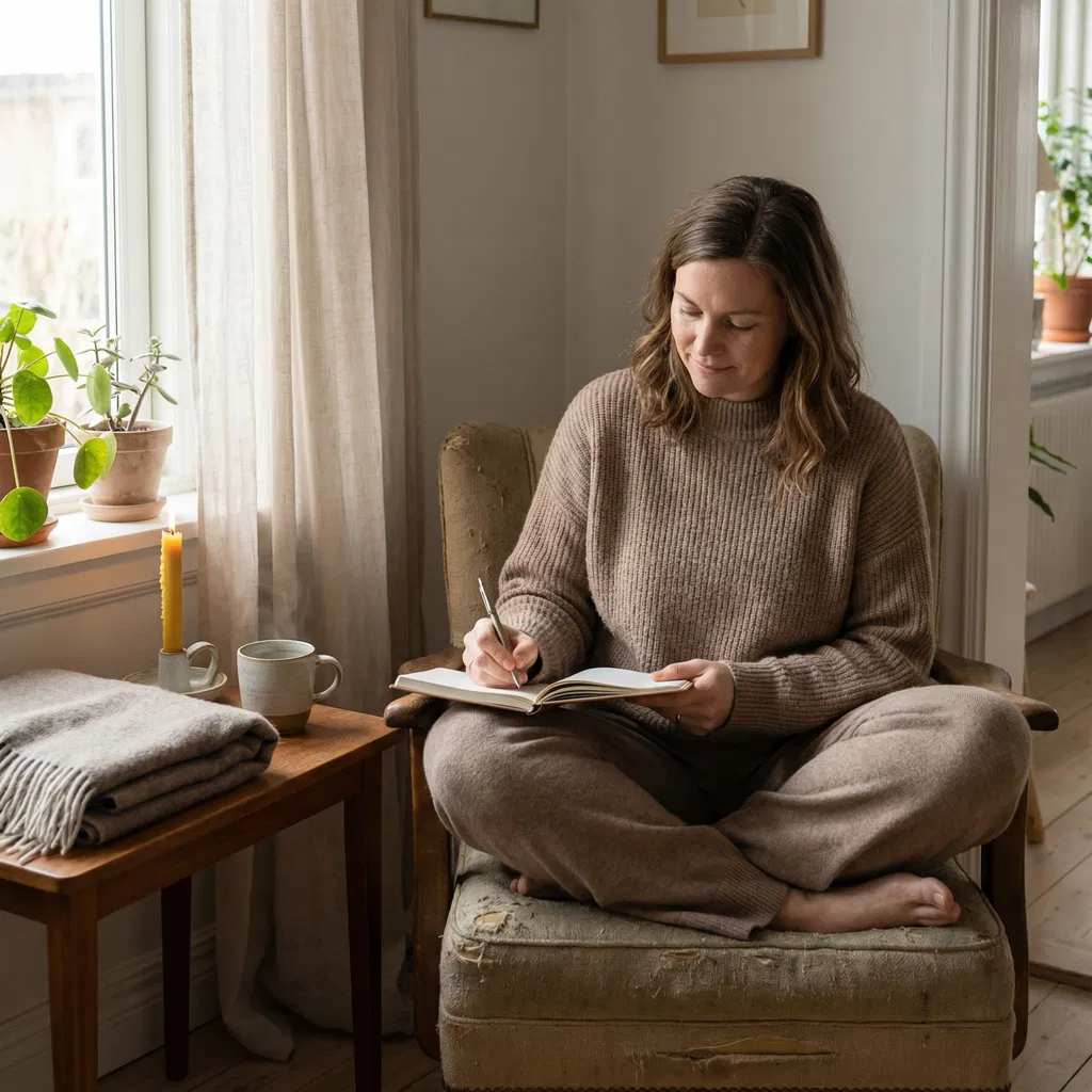 Selbstverbindung und bewusste Beziehung – eine Person in ruhiger Präsenz und innerer Einkehr